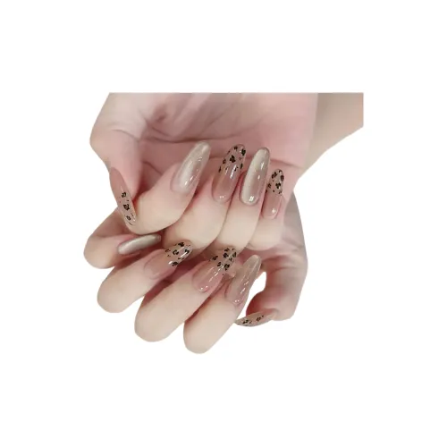 T Z AUTUMN Зимний Французский Горячая девушка Леопардовый принт Flashing False Nail MID Ramp Миндаль Укороченный Кофе Градиентный Кошачий глаз