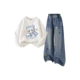 Кайзин Бабу Белый + Однотонный Джинсовый Синий