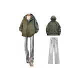 Зеленая куртка + дымчато-серые джинсы