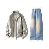 Хаки топ + светло-синие штаны