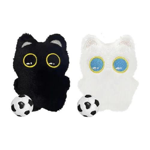 FULUOKANG Супер Крутой Футбол LOVING Милый Глаз Черный Кот And Милый Глаз Белый Кот Рюкзак Украшение Плюшевый Брелок 10,5 см Высота