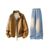 Темный хаки топ + светло-синие штаны