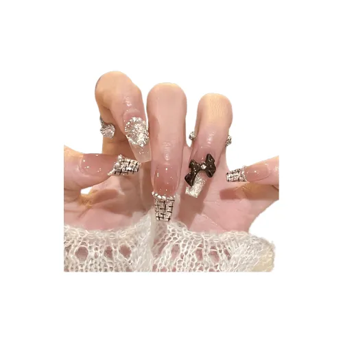 T Z Осень и зима Бант Жемчужный Handcrafted False Nail MID Длина Кофе Градиентный Французский