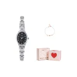 Серебристый черный циферблат (Сердцебиение коробка + браслет с подвеской "Маленькая круглая подвеска")