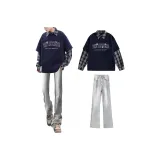 Темно-синий синий свитшот + дымчато-серые джинсы