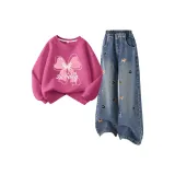 Бабочка, Узел, Ягодно-красный, Однотонный, Джинсовый синий