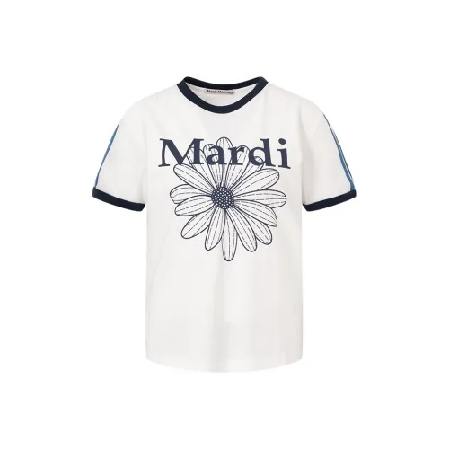 MARDI MERCREDI SS25 T Рубашка Женская Айвори Морской Синий Корейский стиль