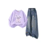 Искрящийся Ромб Babu Таро Фиолетовый + Однотонный Джинсовый Синий