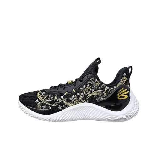Under Armour Curry Flow 10 Противоскользящие устойчивые к истиранию низкий топ баскетбольные кроссовки мужские черный золотой белый