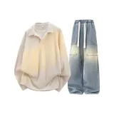 Абрикосовый топ + синие штаны