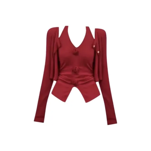 IQC Красный Топ+Кардиган Женский Трикотаж