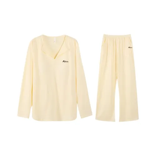 Mulinsen [Длинный рукав Топ+Штаны] Желтый Женские Пижамные Комплекты