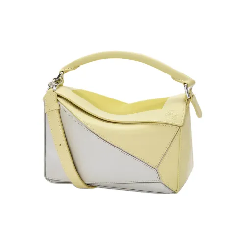 LOEWE Пазл Коровья кожа Сумка Маленькая Женская Светло-Серый и Светло-Желтый Кристалл