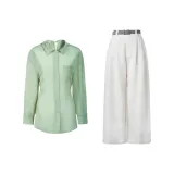 Цвет тумана, рубашка + камелия, белый, брюки