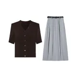 Какао-коричневый топ + светло-серая юбка