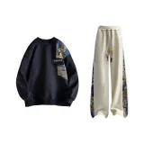 Комплект одежды - Черный свитшот + Бежевые штаны