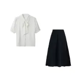 Короткий рукав, черная, тонкая, короткая юбка [летний стиль комфорта]