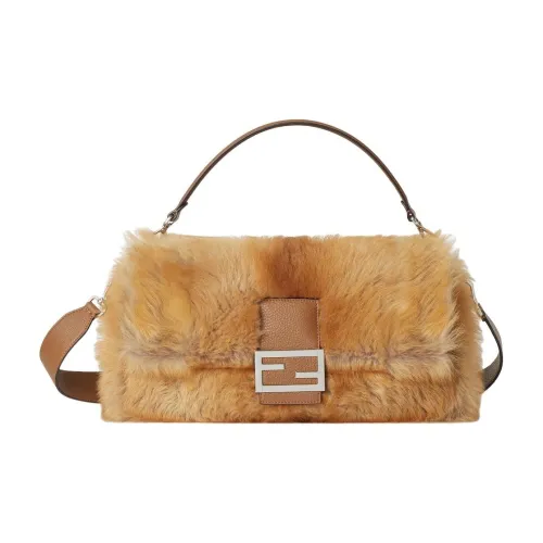 FENDI Baguette Шерсть Сумка Baguette Сумка Большая Женская Коричневая
