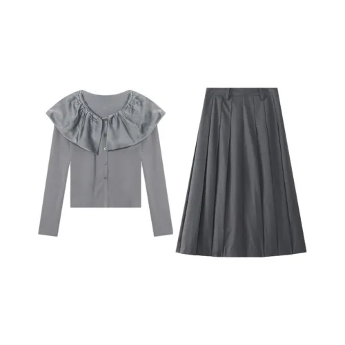 THE SEA LIFE Clover Gray Топ + Blue Sea Gray Юбка Женские Юбка Комплект