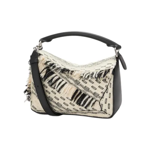 LOEWE Пазл Коровья кожа Одно плечо Сумка Маленькая Женская Черная Белая