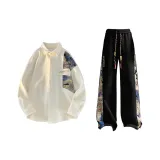 Комплект одежды - Бежевая длинно-рукавная рубашка + черные штаны