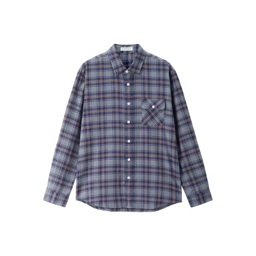 Giordano 07 Серый и Фиолетовый Клетка Мужская Рубашка