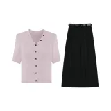 Вишневый цветок Розовый Топ + Черная Юбка