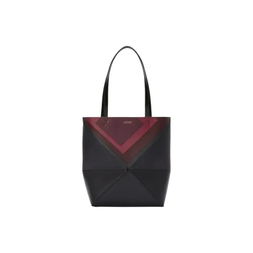 LOEWE Puzzle Fold Коровья кожа Сумка на плечо Средний Женский Черный Бургунди