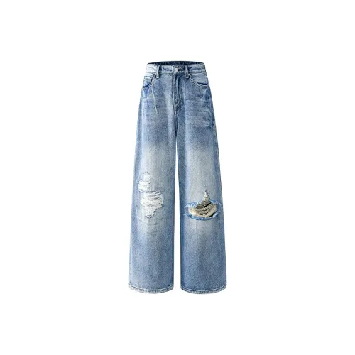 KAIZZGAO Ice Wash Blue Men's Jeans