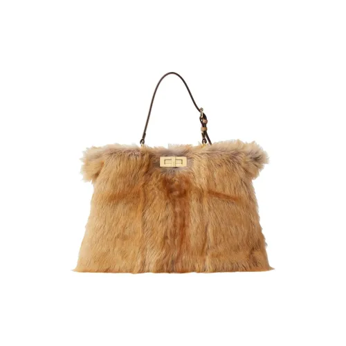 FENDI Peekaboo Shearling One Shoulder Bag Large Women's Beige