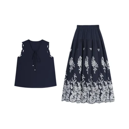 THE SEA LIFE Темно-синий топ + темно-синяя юбка Женские комплекты с юбкой