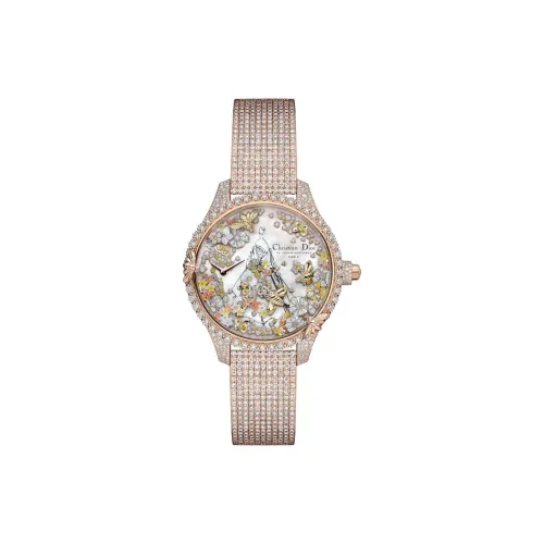 DIOR Grand Soir Collection Женские часы Кварцевый механизм 18K Розовое золото Ремешок 38 мм Серебристый циферблат