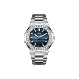 Синий циферблат, стальной браслет.