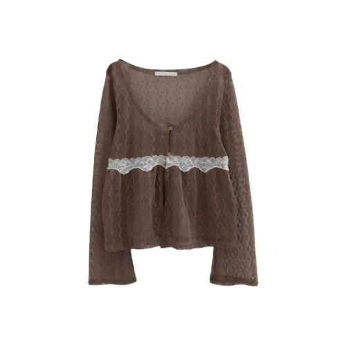 LOWEAR Deerp Круглый Кружево Кардиган Трикотаж Женский