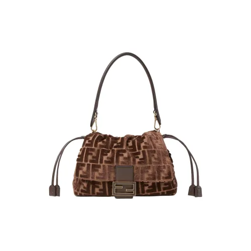FENDI Baguette Вискоза Плечевая сумка Средняя Женская Темно-коричневая