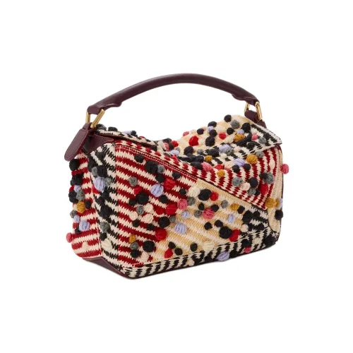 LOEWE Пазл Ткань с Коровьей Кожей Одно Плечо Сумка Маленькая Женская Многоцветная