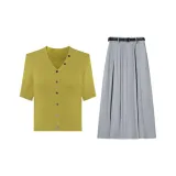 Горчичный Желтый Топ + Светло-Серый Юбка