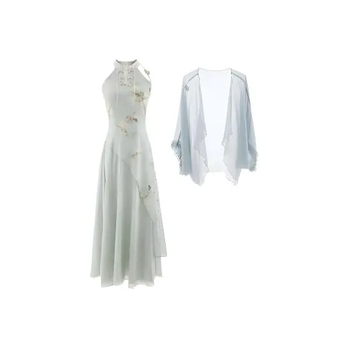 COHX Светло-зеленый кардиган + платье женское с застежкой-молнией