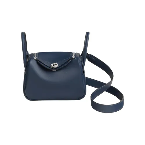 HERMES Lindy Swift Кожа Одно плечо Сумка Мини Женские 7U Темно-синий