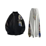 Комплект одежды - Черная рубашка с длинным рукавом + Серые штаны