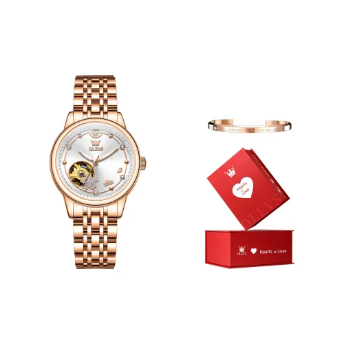 OLEVS Механические часы с ремешком из нержавеющей стали женские с белым циферблатом