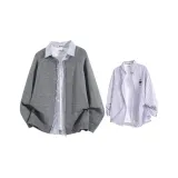 Темно-серая рубашка с синими и белыми полосами