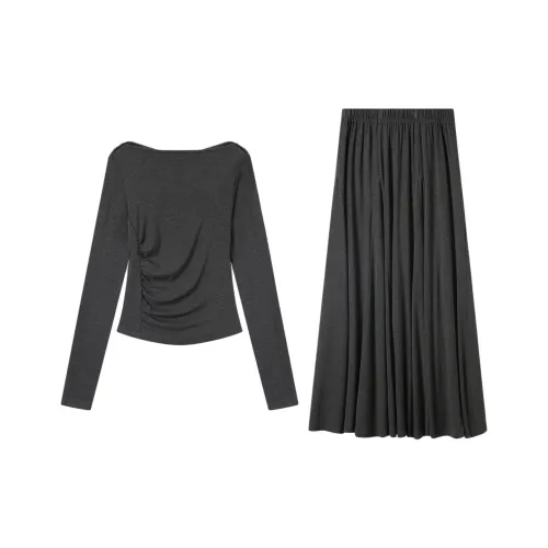 THE SEA LIFE Черный Серый Топ + Черный Серый Юбка Женские Юбочные Комплекты