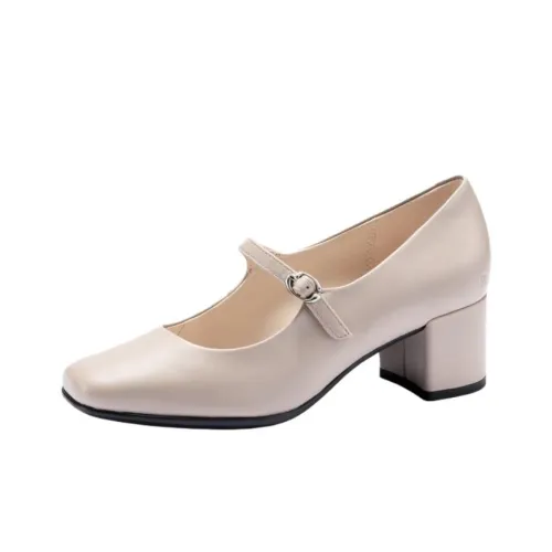 Ecco 35 Квадратный носок Формовые Туфли Мэри Джейн с грубым каблуком 5 см Женские Розовые