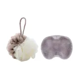 Абрикосово-бежевый, губка для ванной + серый, коврик для ног