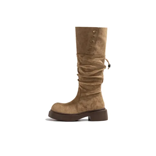 HEIPA Эксклюзивный дизайн Over The Knee Early AUTUMN Замша Рыцарь Ботинки Похудение Горячая девушка Колено Высокие сапоги Женские Абрикос