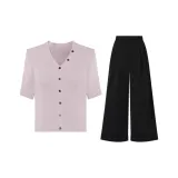 Вишневый цветок Розовый Топ + Черные Магические Штаны