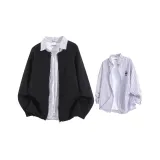 Черная+Синяя Рубашка с Белыми Полосами