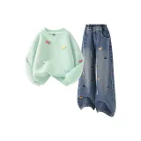 Однотонный зеленый + однотонный джинсовый синий