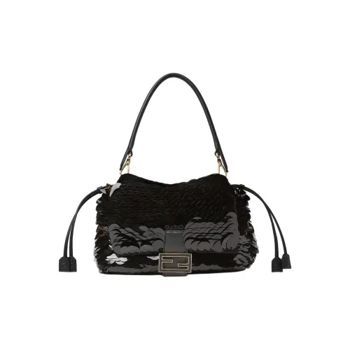 FENDI Baguette Блестки Вышитая версия Вязальная игла Узор Сумка сумка через плечо Средний Женские Черный